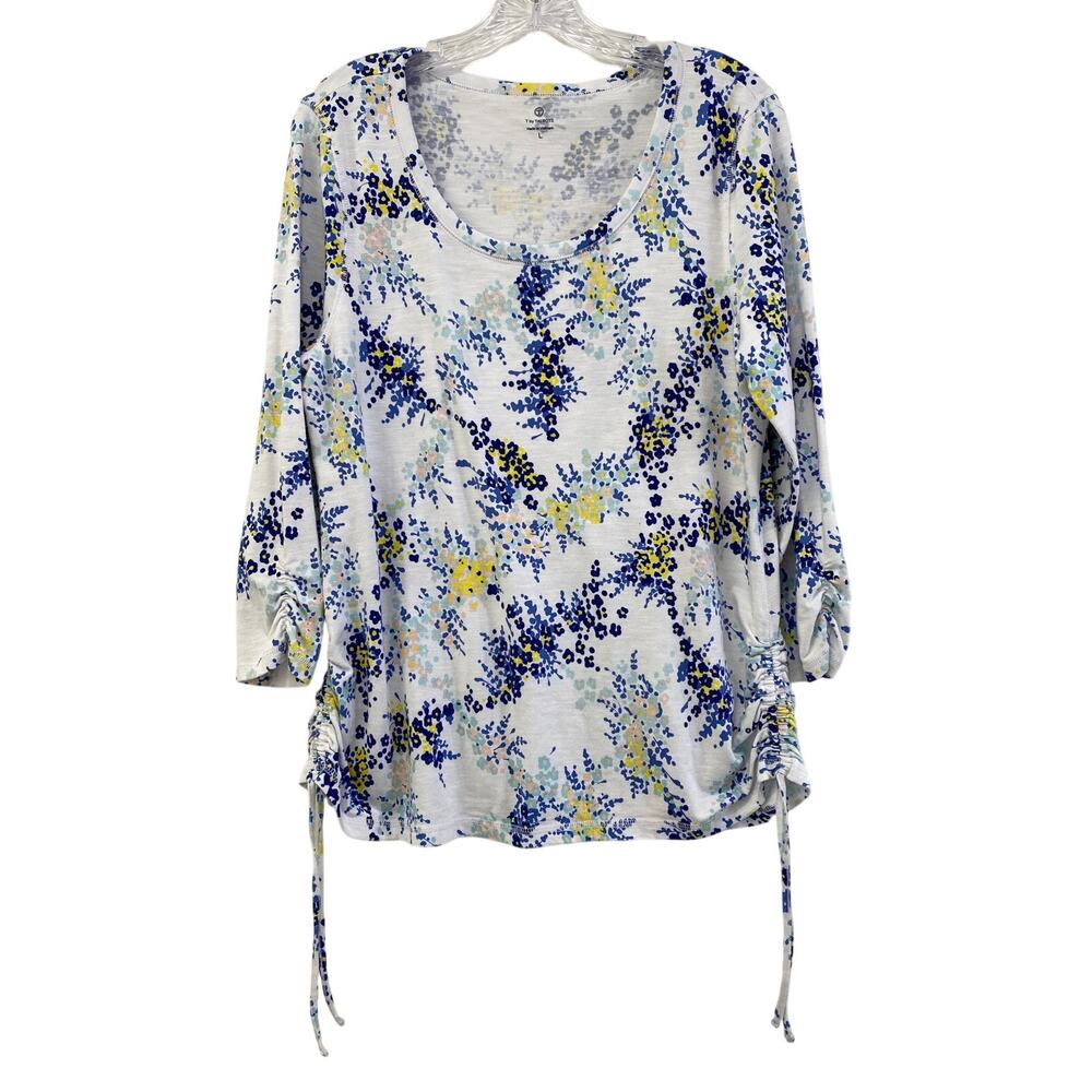 T by Talbots Floral Ruched Top Size L Stretch 3/4 Sleeves Spring‎ Resort Wear